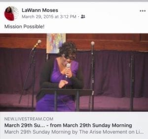 LaWann Moses speaking 2015 Palm Sunday at The Arise Church, Wilmington, DE