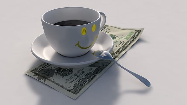 rich life through Smiley coffee cup with money